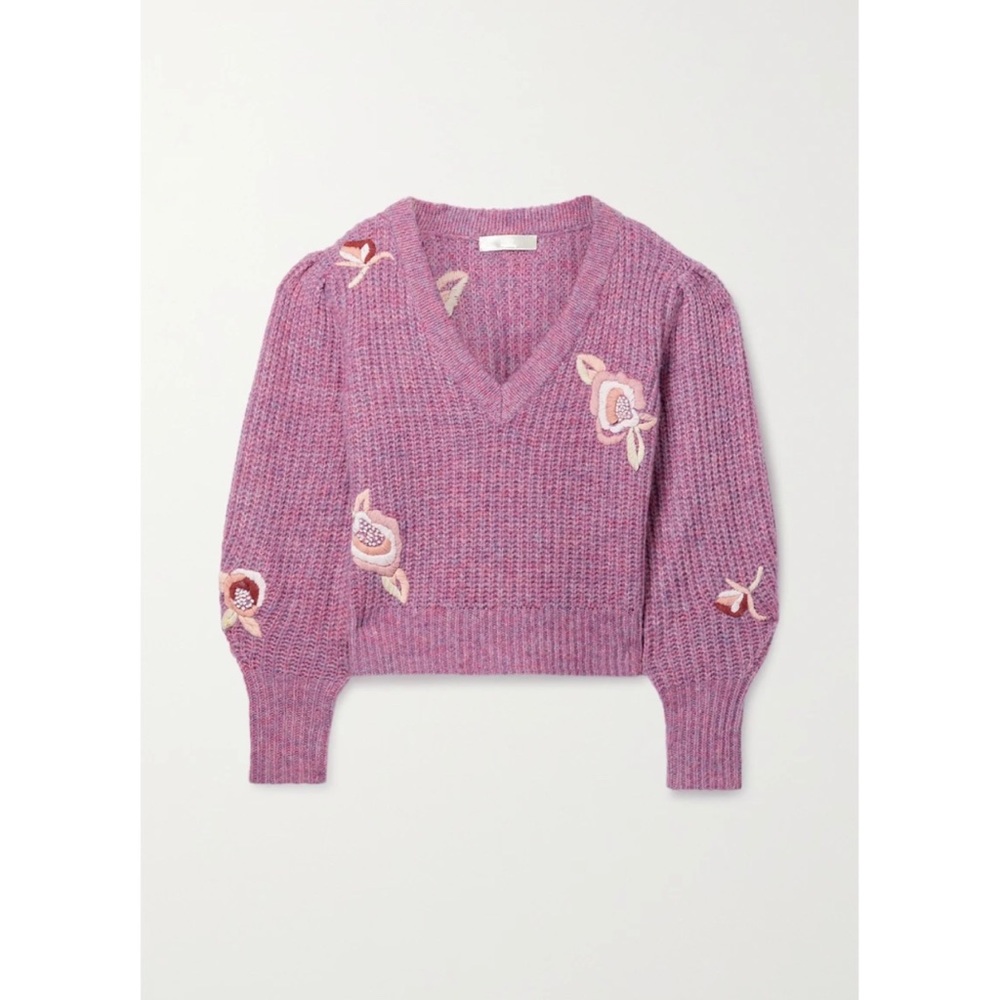 LoveShackFancy Ridge Embroidered Recycled Knitted Sweater Jumper Size XL Magenta